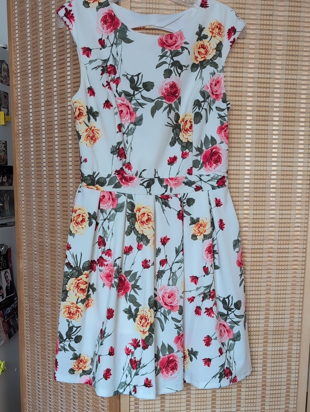 Emerald Sundae White Dress with Pink & Yellow Rose Print